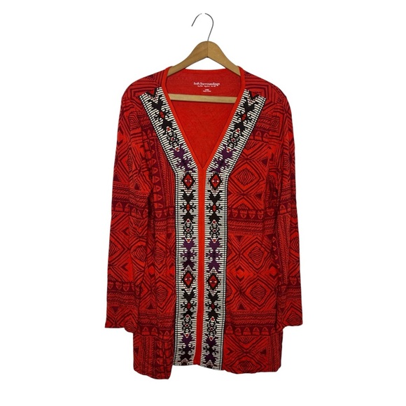 Soft Surroundings Red Embroidered Boho Tribal Print Tunic Top Women’s Size Large - Picture 1 of 7